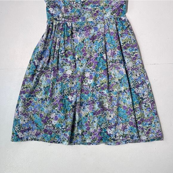 Vintage 60's Blue Floral Sleeveless Cotton Dress Sz L 32" w Retro Plus Talon - Picture 4 of 8